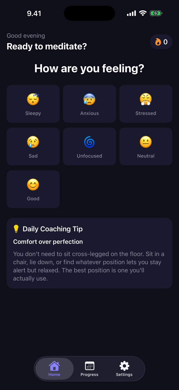 Meditation app screen